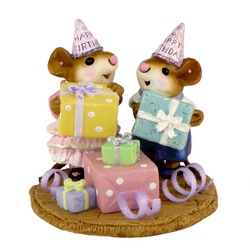 Girl and Boy mouse with party hats and presents