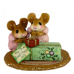 Two mice looking at Christmas packages