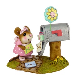 Girl mouse opens mailbox, presents and card falling out