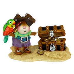Pirate mouse with parrot and treasure chest