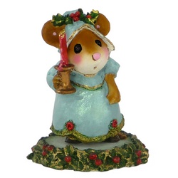 Lady mouse in light blue evening dress holding candle