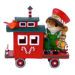 Red caboose mouse on rear platform with lamp