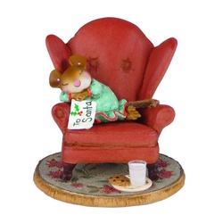 Girl mouse sleeping in large armchair with letter to Santa