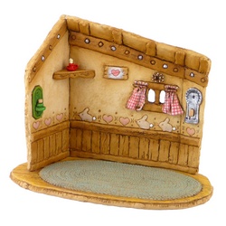 Back drop for mouse's house includes window, candles and decoration