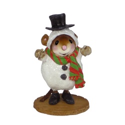 Mouse in snowman costume with scarf and top hat