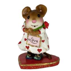 Girl mouse in hearts dress holding 