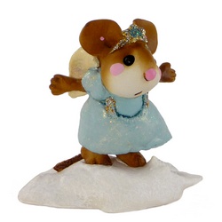 Girl angel mouse in party dress standing on a cloud