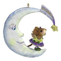 Tree Ornament, mouse standing on 1/4 moon looking at a star