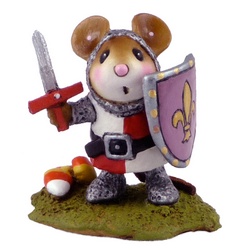 Mouse in knight costume with sword and shield