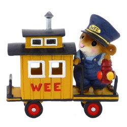 Train caboose with mouse enginer holding lamp