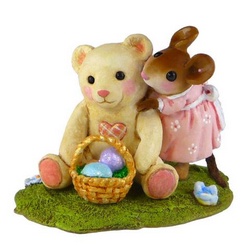 Girl mouse with large Teddy Bear and a basket of Ester eggs