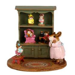 Mother mouse with her collection of Wee Forest Folk in her curio case