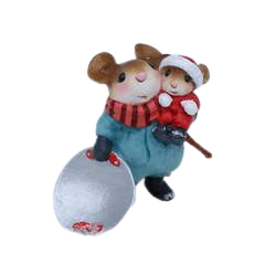 Daddy mouse with baby out sledding.