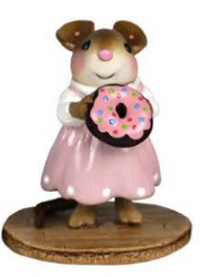 Girl mouse holding pink donut in a pink dress