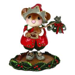 Christmas mouse Elf with a bundle of mistletoe